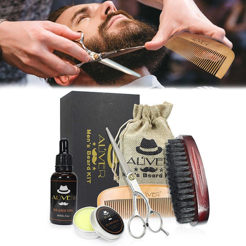 Men Beard Care Grooming Trimming Kit Profession Beard Care Cream Unscented Beard Conditioner Oil Mustache for Shaping Growth FM