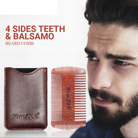 4 sides Beard Comb Trimmer Shaping Tool Red Sandalwood Comb Beard Comb Portable Man Care